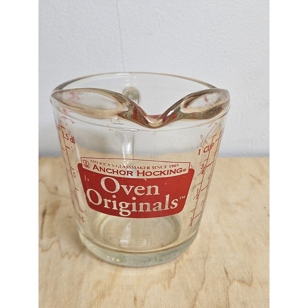 Anchor Hocking Oven Originals 1 Cup 8 Oz Glass Measuring Cup Red Made USA